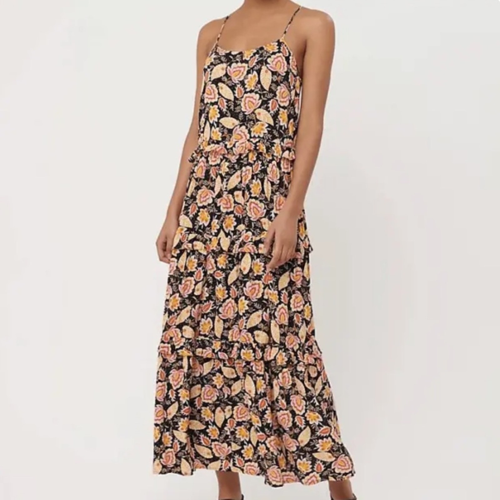 Loft Beach Floral Ruffle Tiered Maxi Dress Coverup Nwt Small